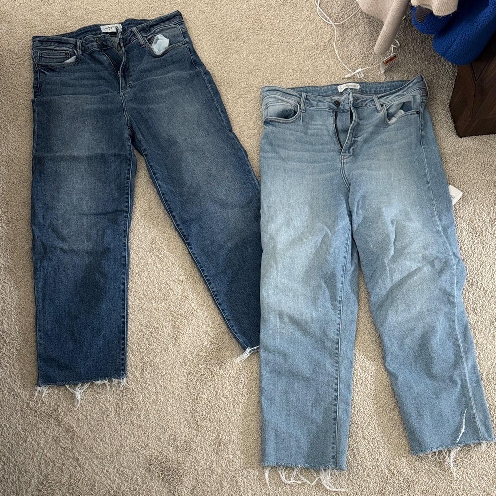 Carly Jean Los Angeles Dark and Light Blue Cropped Jeans - Style: Chrissy - both